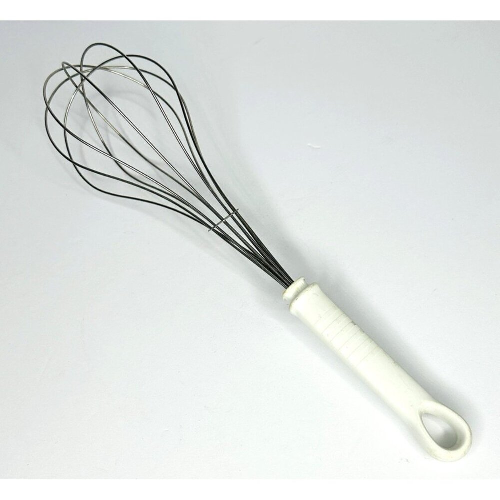 Italy 12” Wire Whisk Whip Balloon White Plastic Handle  Kitchen Gadget VTG